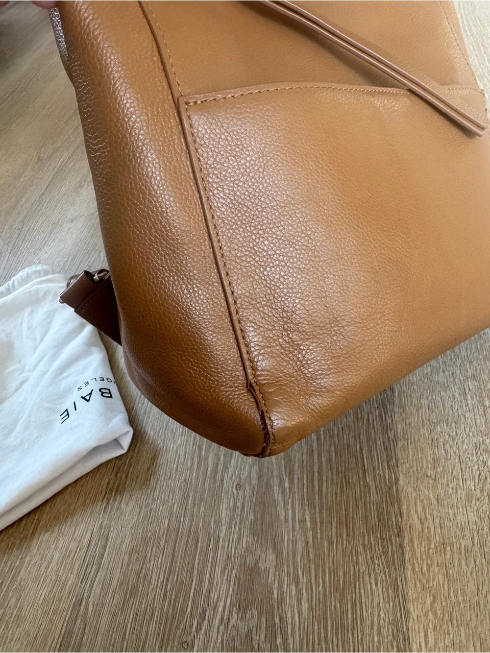 Mina Baie harper midi leather diaper bag backpack tan gold